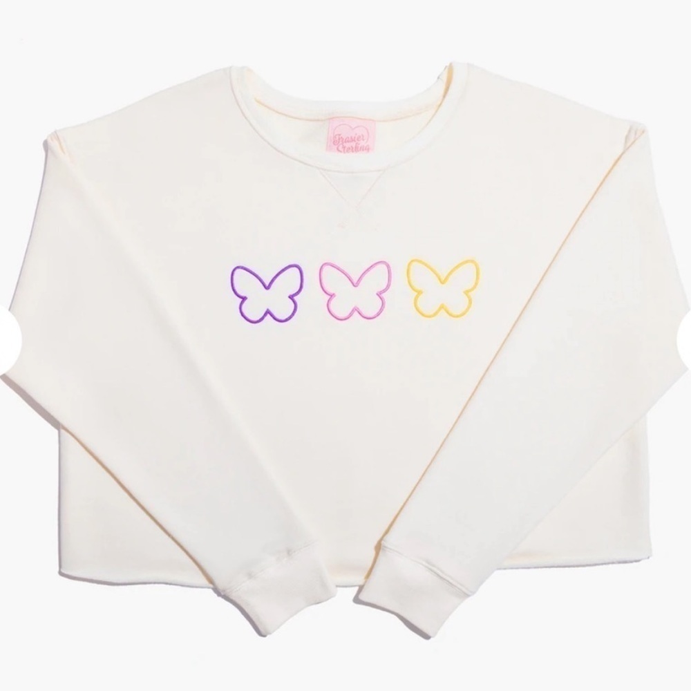 Frasier Sterling Cream Cropped Butterfly Sweatshirt - Picture 3 of 7